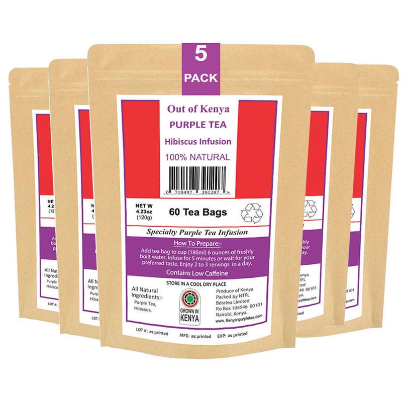 Kenya Purple Tea Hibiscus Infusion.(60 Tea Bags) x5 Pack