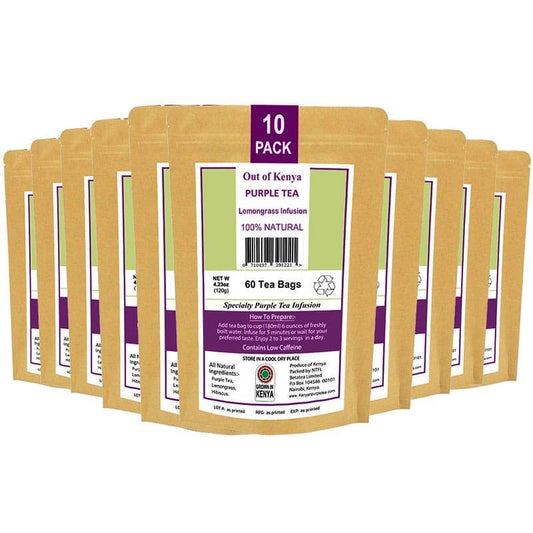 Kenya Purple Tea Lemongrass Infusion. (60 Tea Bags) x10 Pack