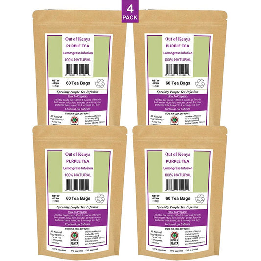 Kenya Purple Tea Lemongrass Infusion. (60 Tea Bags) x4 Pack